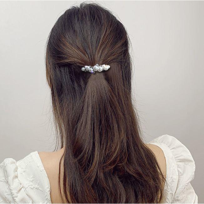 バレッタ ヘアアクセサリー レディース フェイクパール ラインストーン 