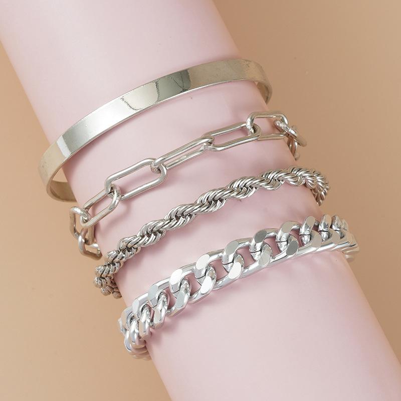 ブレスレット 4点セット チェーンブレスレット シルバーカラー ブレスレット 4点セット チェーンブレスレット シルバーカラー