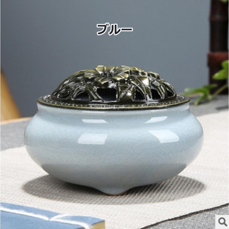 香炉 蓋付き 陶器 ふたつき お香 香皿 線香立て 仏具 アンティーク風