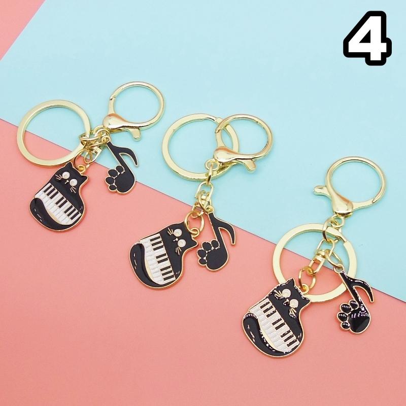 キーホルダー キーリング バッグチャーム 猫 キャット 黒猫 ピアノ