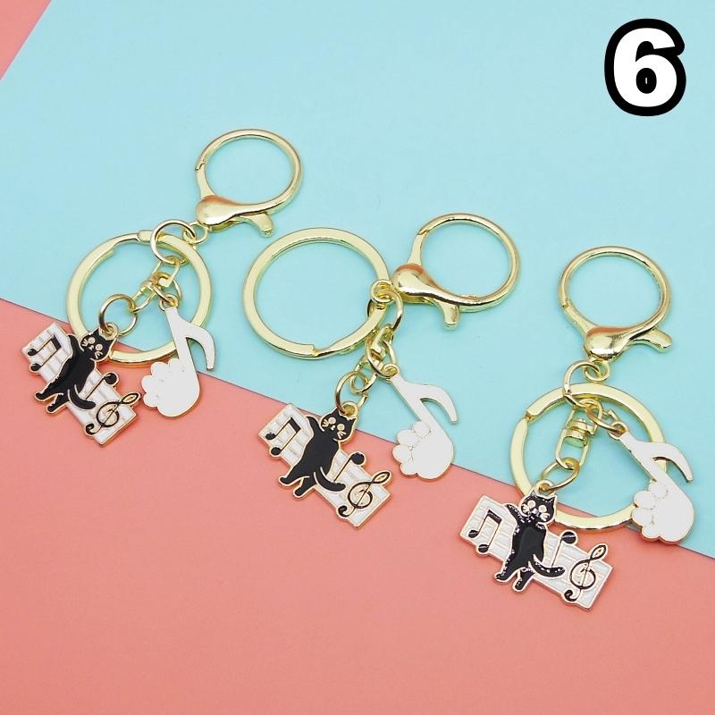 キーホルダー キーリング バッグチャーム 猫 キャット 黒猫 ピアノ
