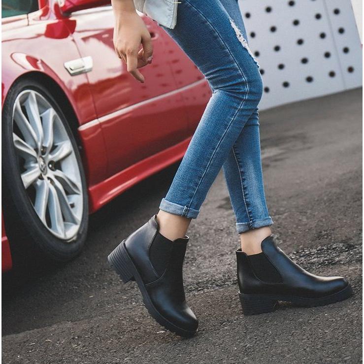 サイドゴアブーツ ショートブーツ レディース 女性 ローヒール 太め