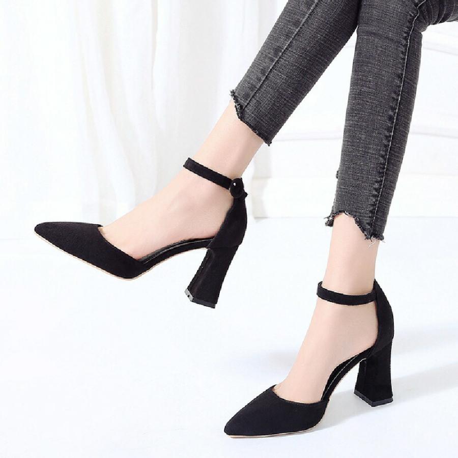 美品 アクアズーラ スエードアンクルストラップ ドレスパンプス ヒールリフト新品 セパレートパンプス 靴 レディース ハイヒール チャンキーヒール