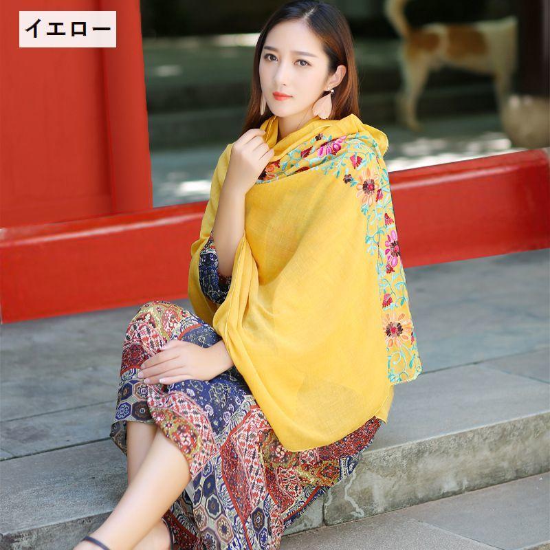 【未使用品】大判シルクショール　エスニック ストール ショール レディース 女性用 大判 180 90cm 刺繍入り 花