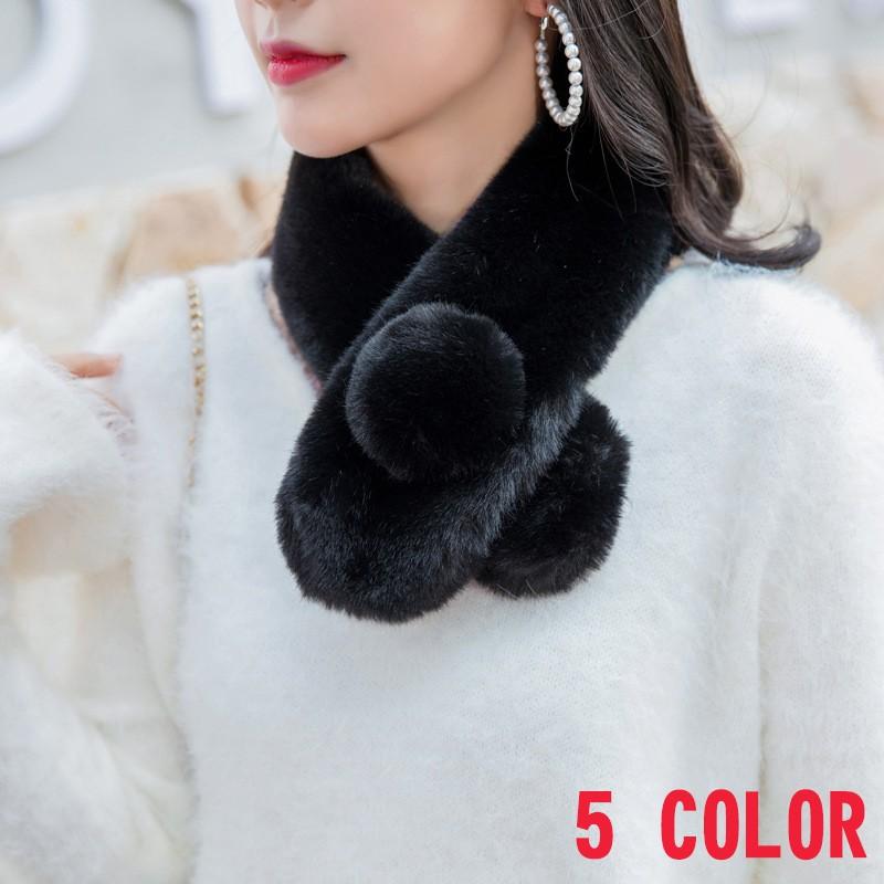 マフラー レディース ショート 短め フワフワ うさぎ ラビットファー風 黒 白 ピンク 一色 かわいい 暖かい 厚手 しっぽ 秋冬 75cm Oth Kawaemon 通販 Yahoo ショッピング