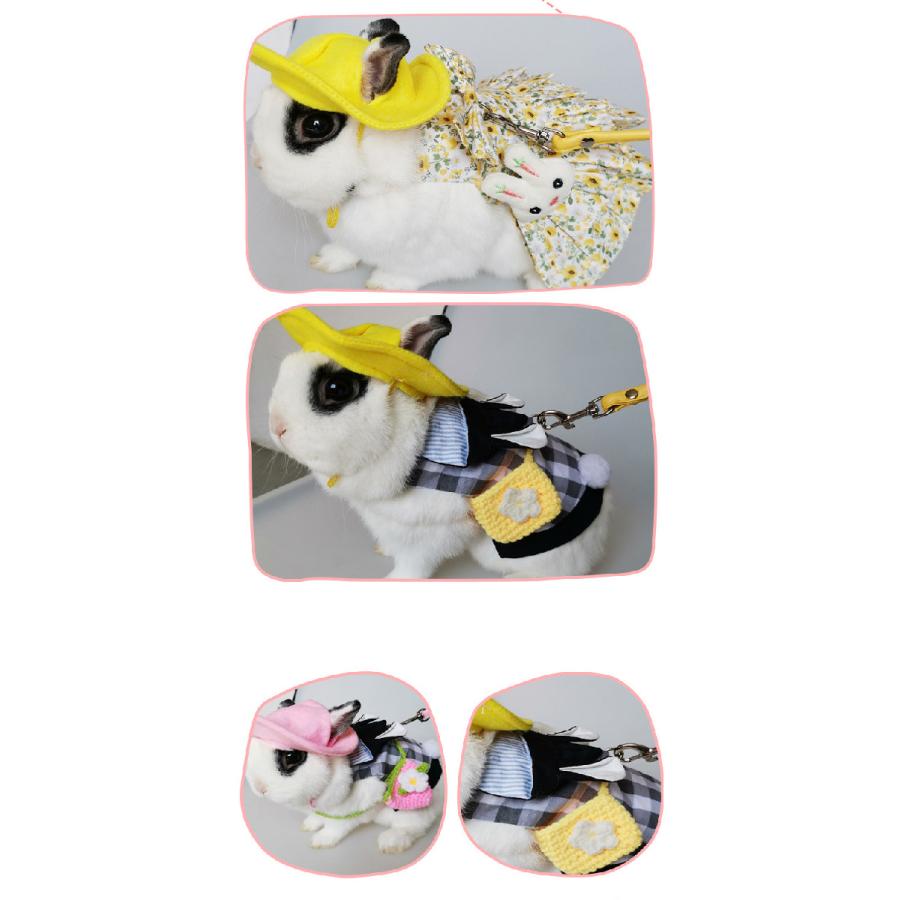 ペットウェア 小動物用ハーネスリードセット うさぎ 猫 モルモット フェレット デニムスカート風 チェック 散歩 リード紐 ハーネス、リード Mサイズ うさぎ ペット 小動物 モルモット フェレット ハーネス リード 胴輪