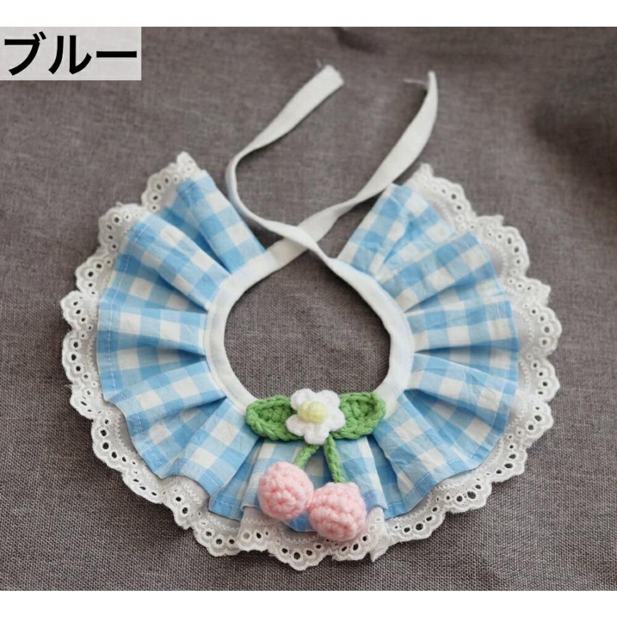 送料無料 紺色のチェック柄 襟付きスタイ