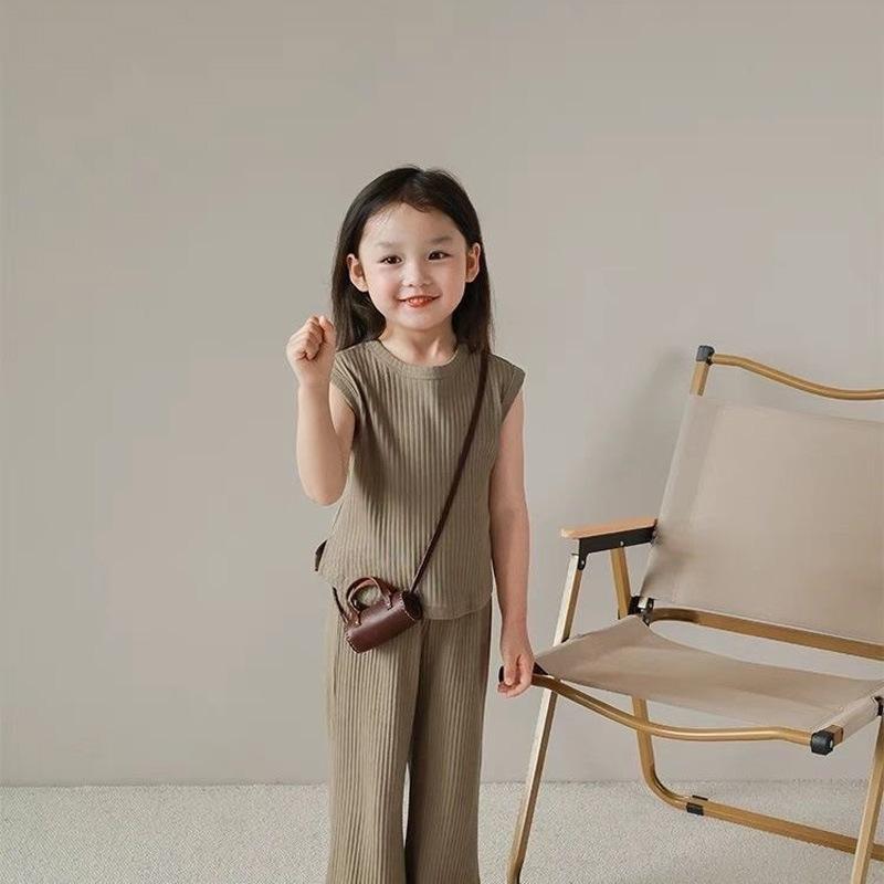 上下セットアップ キッズ 女の子 子供服 ノースリーブ ロング丈 ワイド