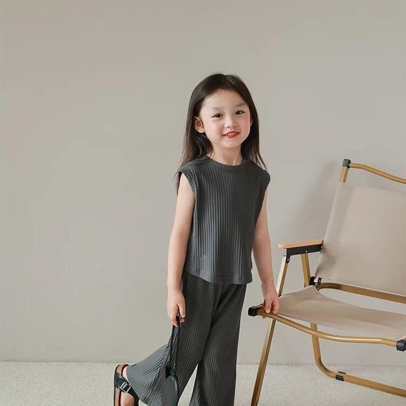 上下セットアップ キッズ 女の子 子供服 ノースリーブ ロング丈 ワイド