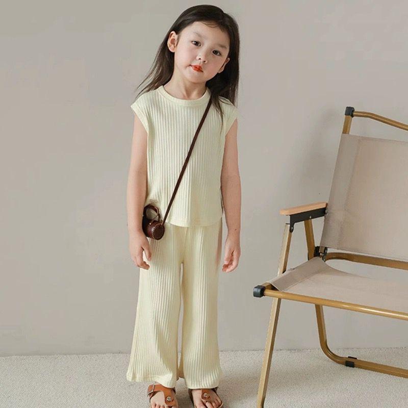 上下セットアップ キッズ 女の子 子供服 ノースリーブ ロング丈 ワイド