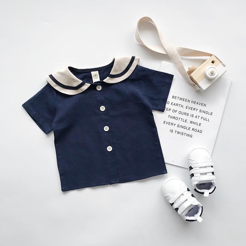 セットアップ 上下セット 半袖 シャツ ハーフパンツ 2点セット キッズ 子供服 男の子 女の子 男女兼用 ラウンドネック セーラーカラー風 ライン |  | 09