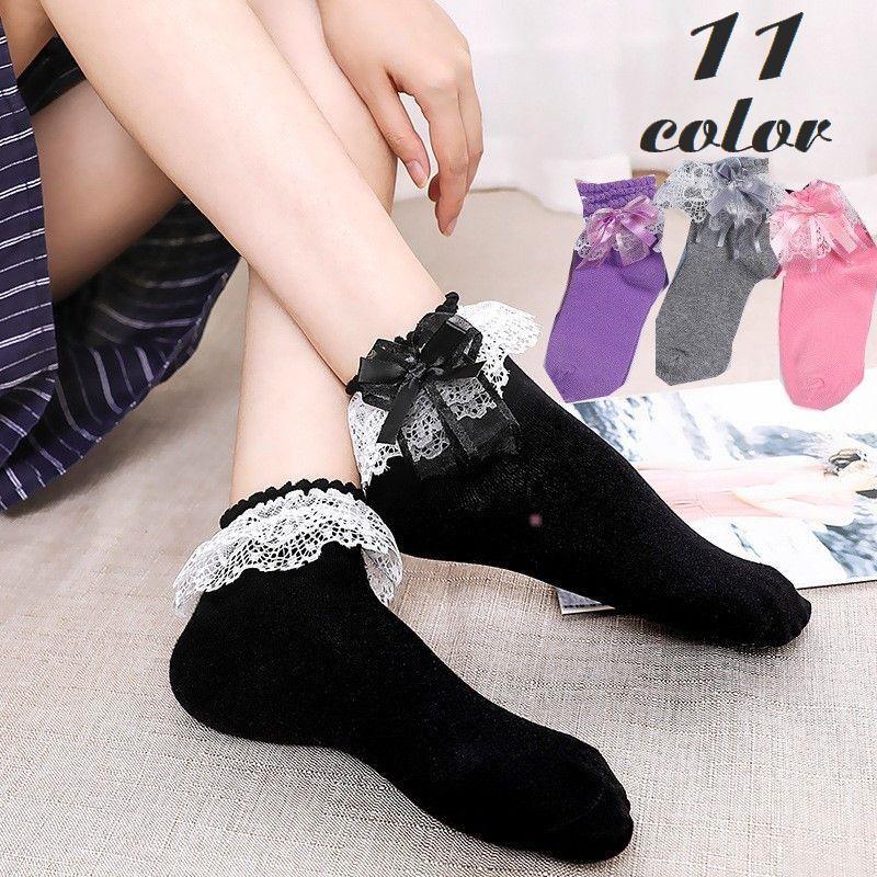 ショートソックス 靴下 レディース 女性用 フリル レース リボン 無地 かわいい おしゃれ ガーリー カラバリ豊富 白 黒 茶色 グレー ブラウン Sox 178 Kawaemon 通販 Yahoo ショッピング