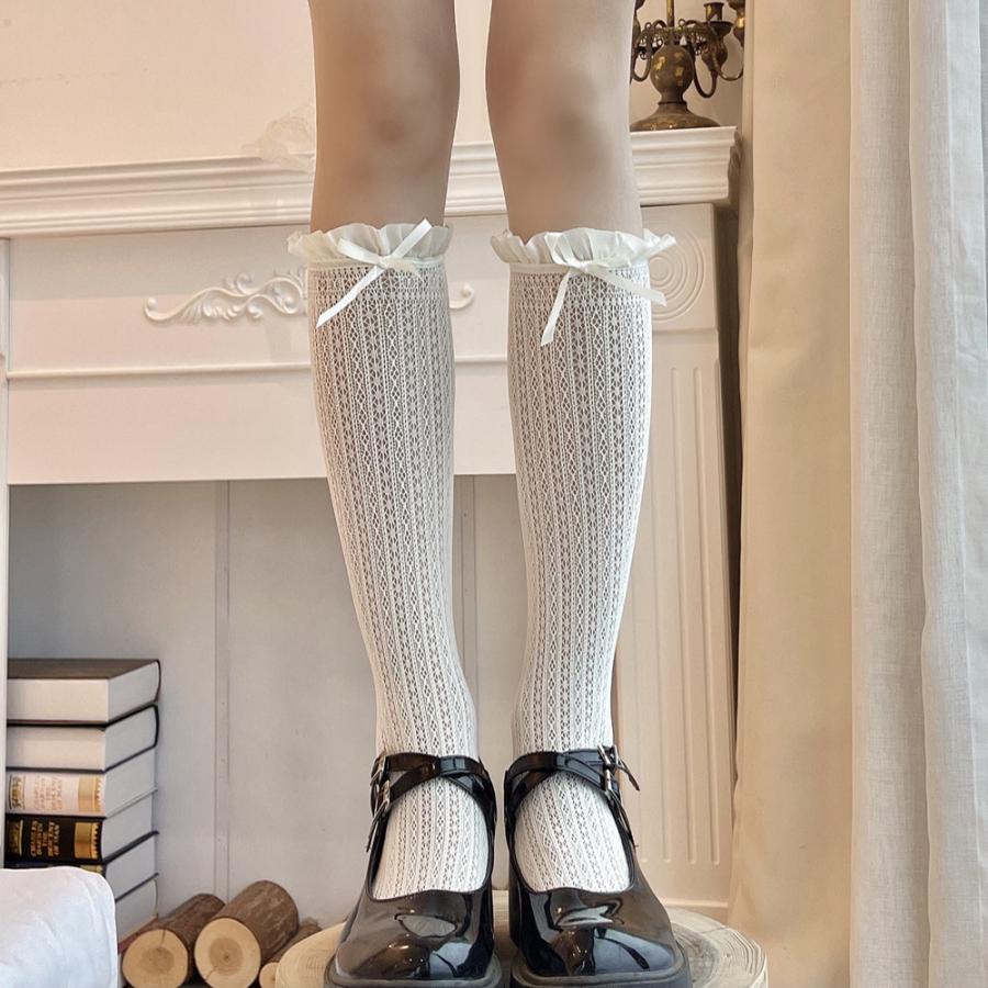 ハイソックス レディース 爆売りセール開催中 女性用 靴下 くつした くつ下 レース リボン ガーリー フリル おしゃれ かわいい 甘ロリ キュート プリンセ ロリータ系