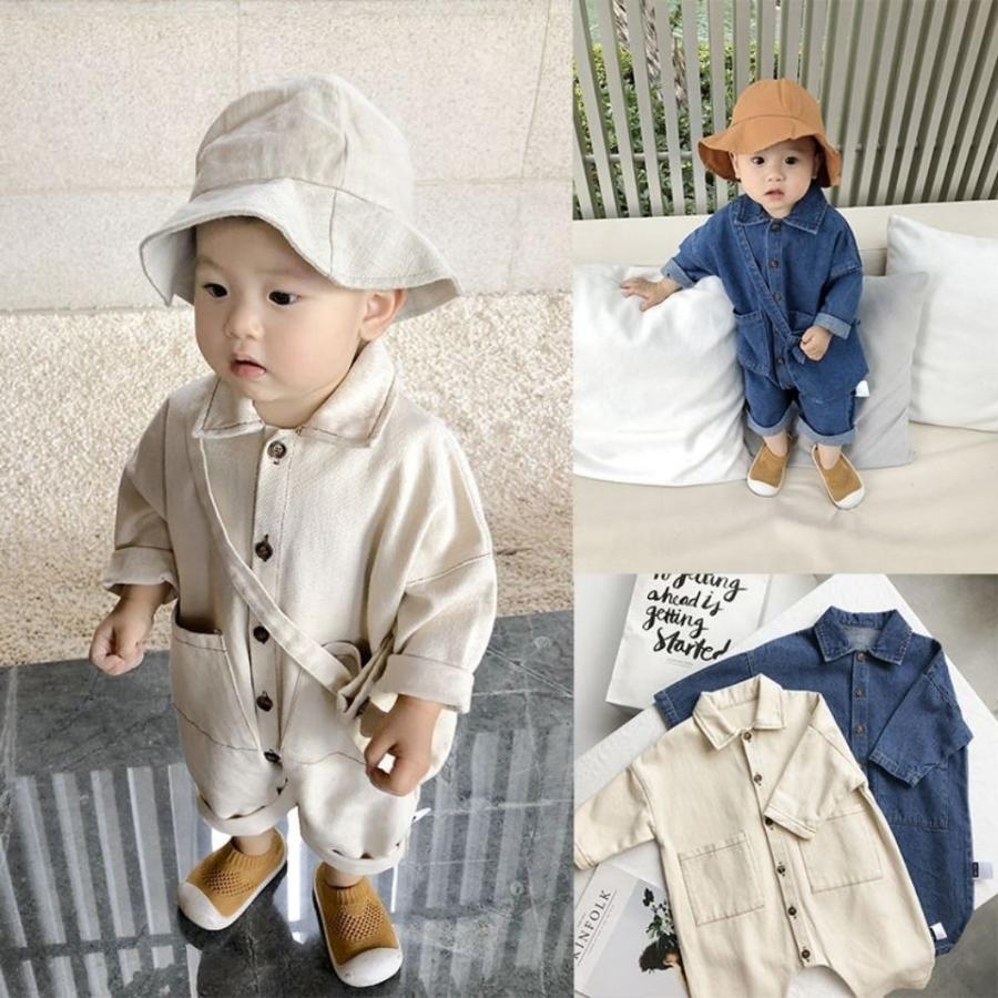 ロンパース カバーオール つなぎ デニム 子供服 ベビー キッズ 新生児