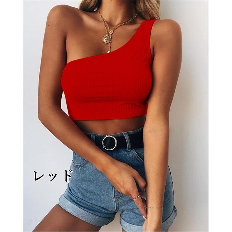 タンクトップ ハーフトップ レディース トップス ワンショルダー