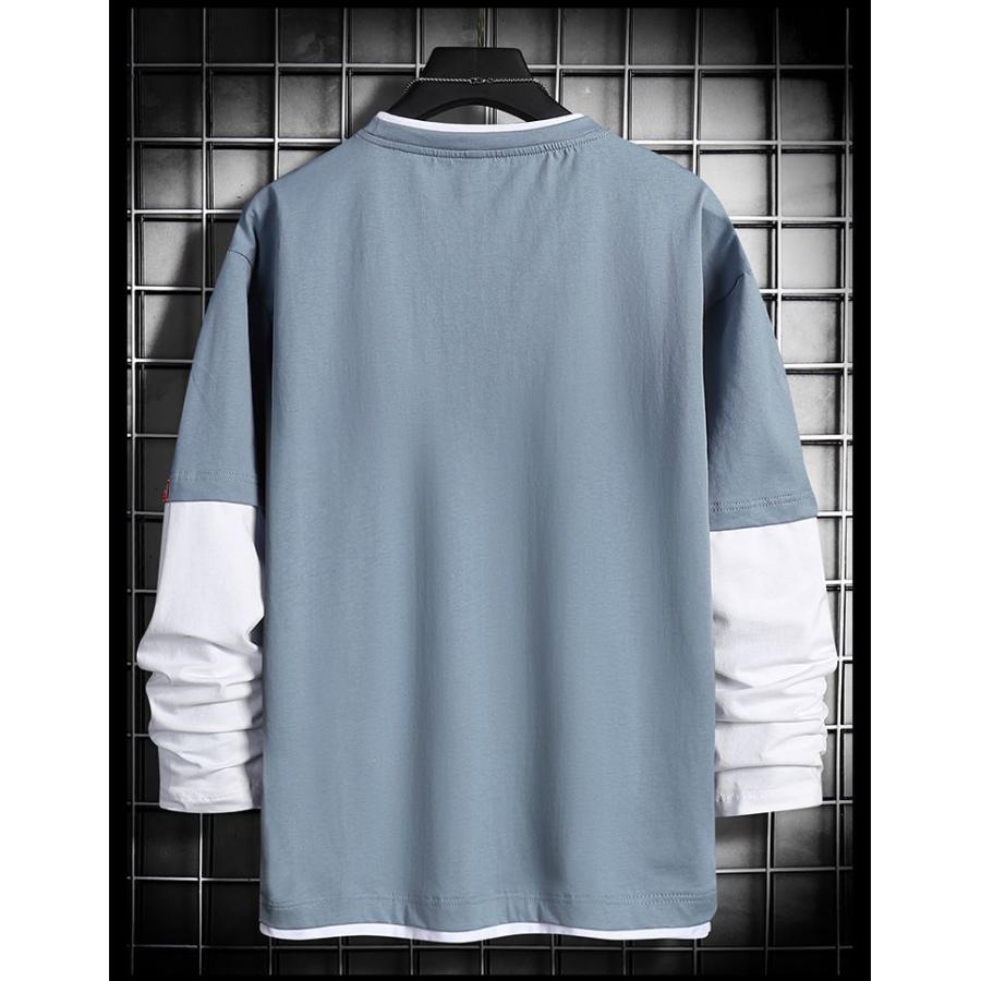 カットソー Tシャツ 長袖 メンズ トップス フェイクレイヤード 重ね着