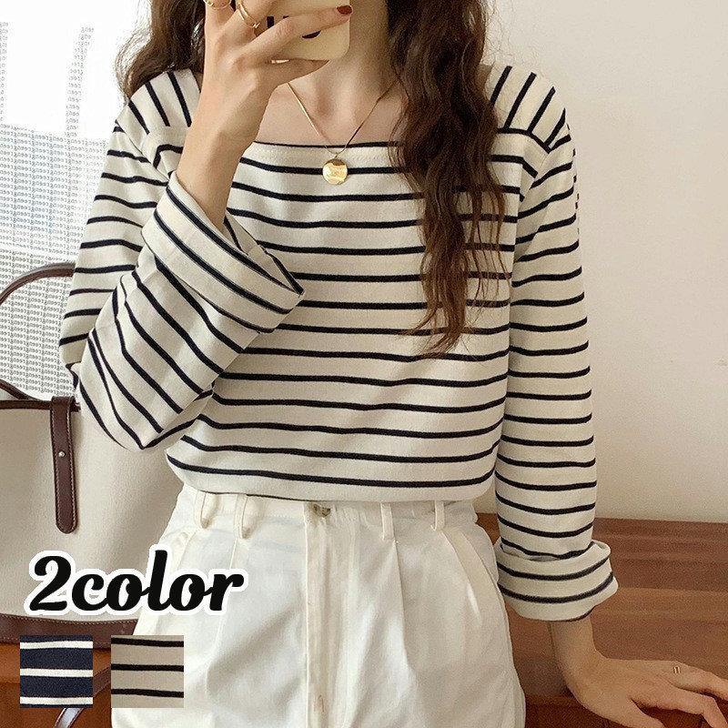 長袖カットソー レディース 婦人服 トップス スクエアネック ボーダー柄 袖広がり おしゃれ かわいい 上品 エレガント カジュアル 大人女子 通勤 Top Kawaemon 通販 Yahoo ショッピング