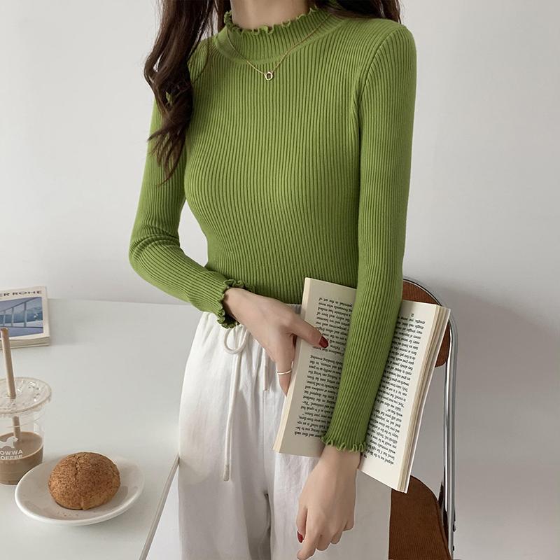 ニット セーター 長袖 ハイネック トップス レディース メロウフリル