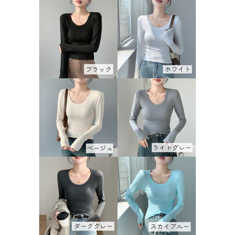 長袖Tシャツ カットソー レディース トップス ラウンドネック 丸首