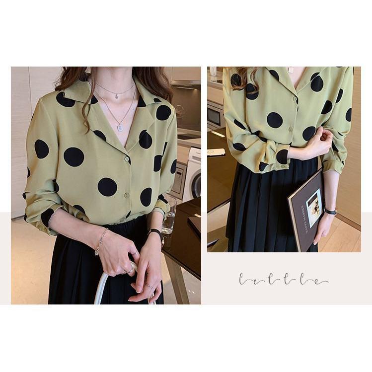 シャツ 長袖 レディース 女性用 トップス 開襟 ドット柄 水玉 シャツ 長袖 レディース 女性用 トップス 開襟 ドット柄 水玉