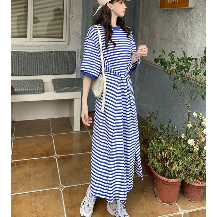 ワンピース ロング 2way ボーダー Tシャツワンピース レディース
