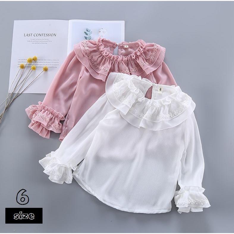 ブラウス キッズ ジュニア 子供服 こども服 長袖 無地 シフォン 襟元フリル 袖口フリル お花 フラワー トップス 可愛い おしゃれ 女の子 女児 Top Kawaemon 通販 Yahoo ショッピング