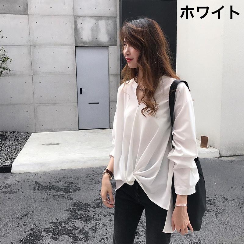 ブラウス シャツ スキッパー Vネック 襟なし レディース 女性 トップス