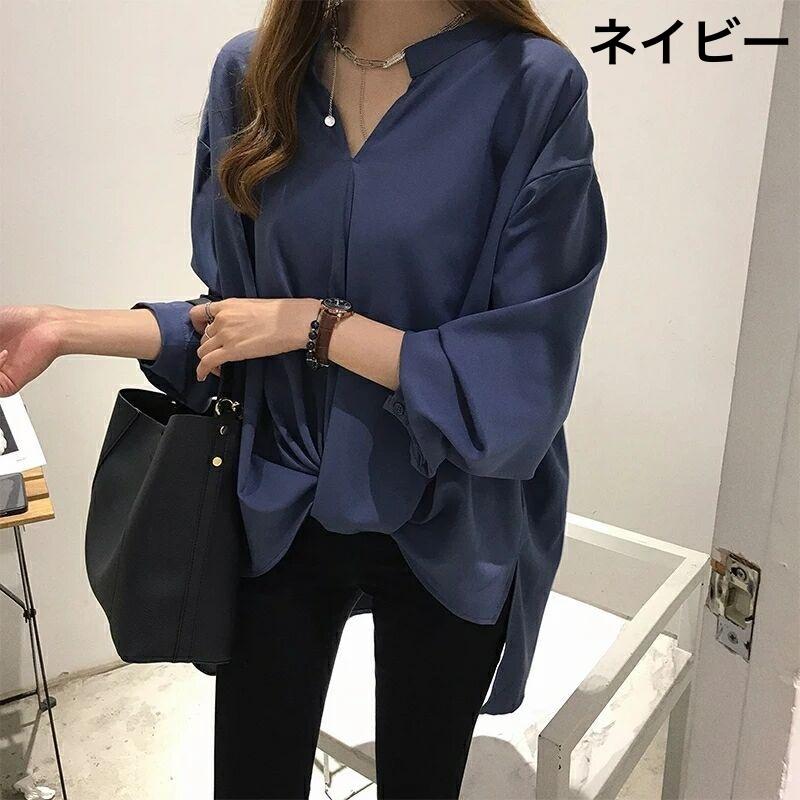 ブラウス シャツ スキッパー Vネック 襟なし レディース 女性 トップス