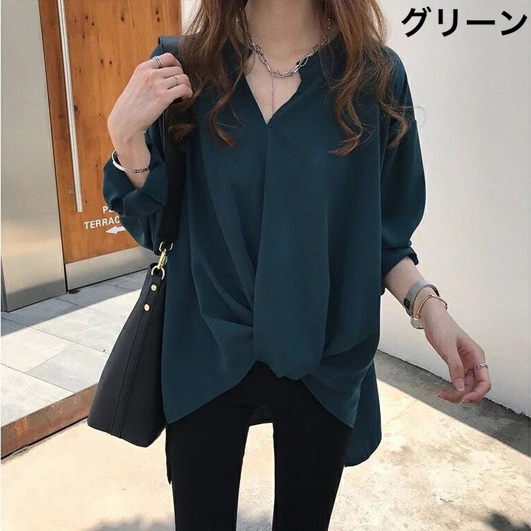 ブラウス シャツ スキッパー Vネック 襟なし レディース 女性 トップス