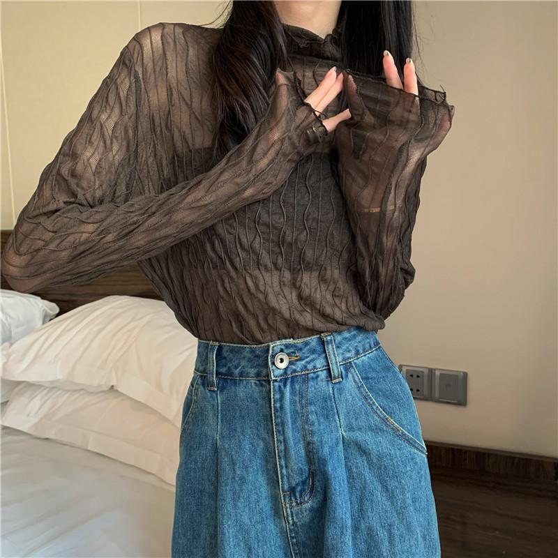 ブラウス 長袖 レディース 女性 トップス タートルネック シースルー