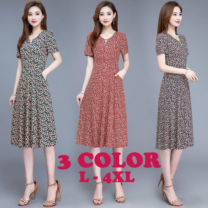 レディースファッション ワンピース 半袖 ラウンドネック 小花柄 フラワー 膝丈 上品 きれい 大きめサイズ 夏 赤 緑 黒 L Xl 2xl 3xl Top Kawaemon 通販 Yahoo ショッピング