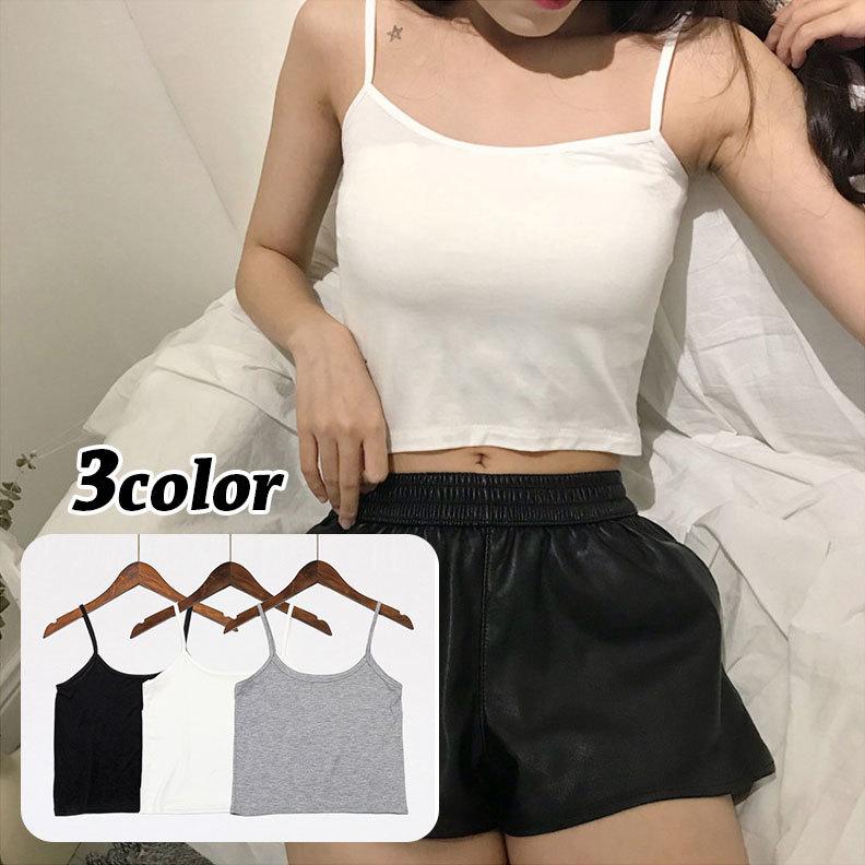 キャミソール 単品 レディース 女性 トップス ラウンドネック ノースリーブ ショート丈 へそ出し インナー 無地 シンプル カジュアル ...