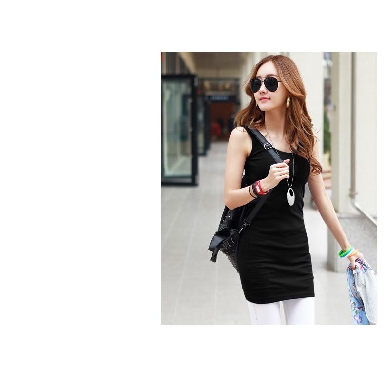 ワンピース ミニ丈 タイト タンクトップ Uネック チュニック丈