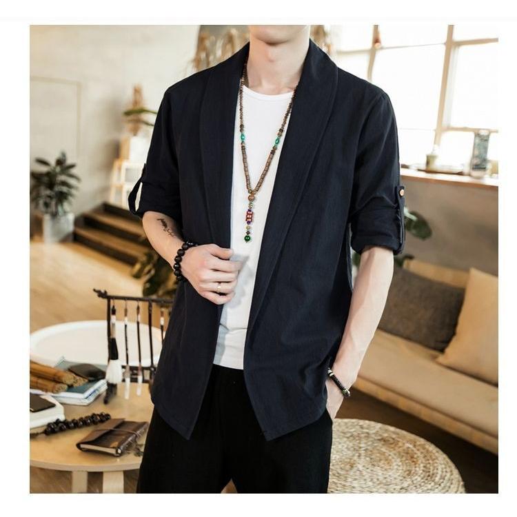 トッパージャケット ショールカラー 長袖 羽織り ボタン無し ノーボタン メンズ ライトアウター 上着 袖まくり ロールアップ シンプル 無地 単色 Top Kawaemon 通販 Yahoo ショッピング