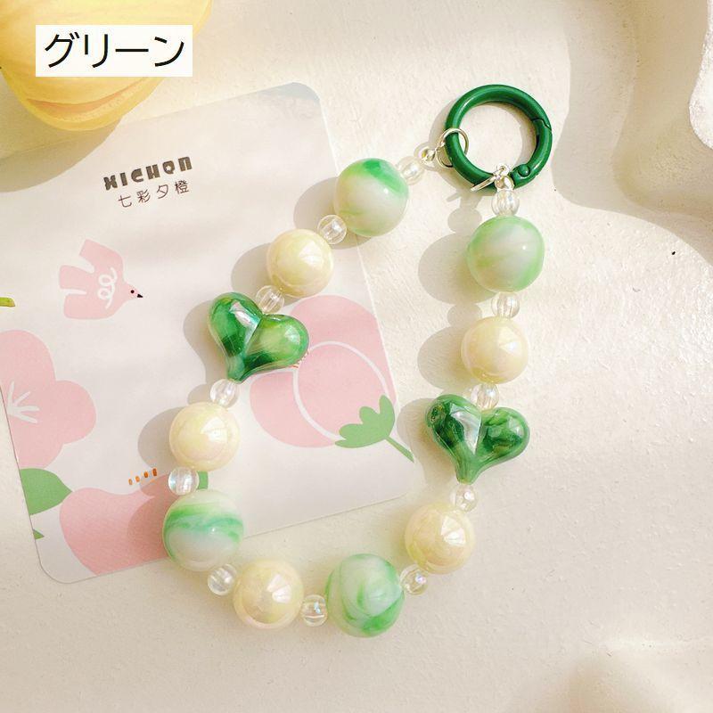 スマホストラップ ビーズ ハート カラフル ブレスレット リスト
