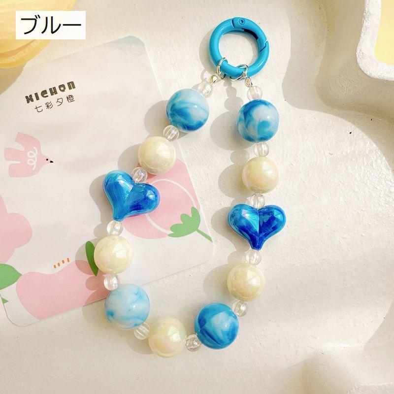 スマホストラップ ビーズ ハート カラフル ブレスレット リスト