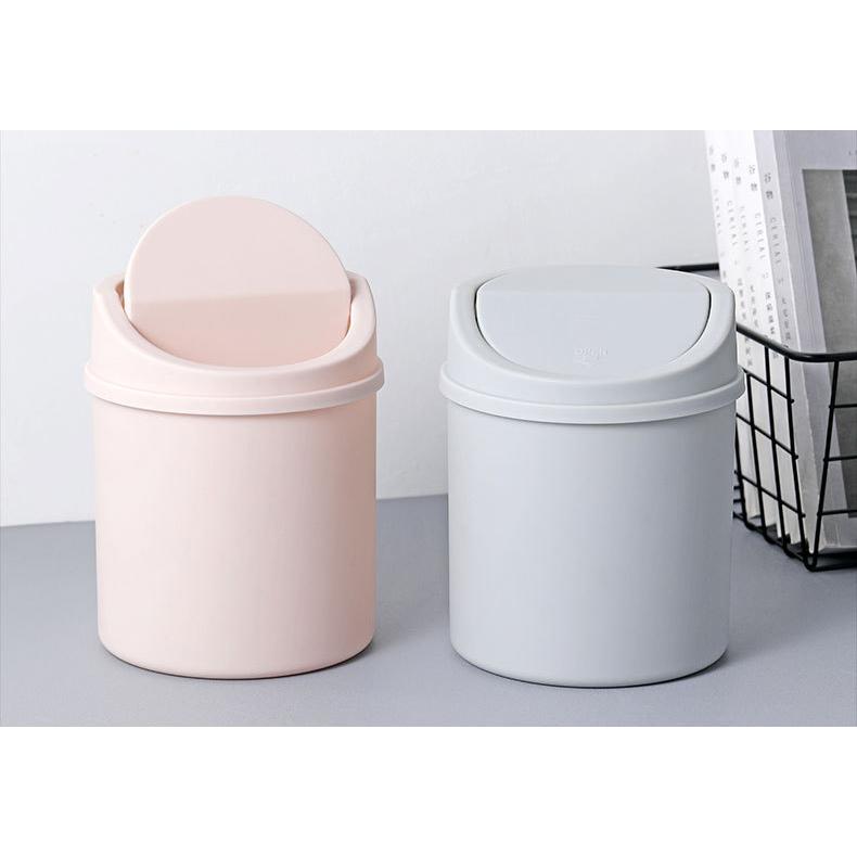 ホワイト円筒形ごみ箱 スライド蓋付き 木目調蓋付き円筒型スリムダストボックス プラスチック製|キッチン