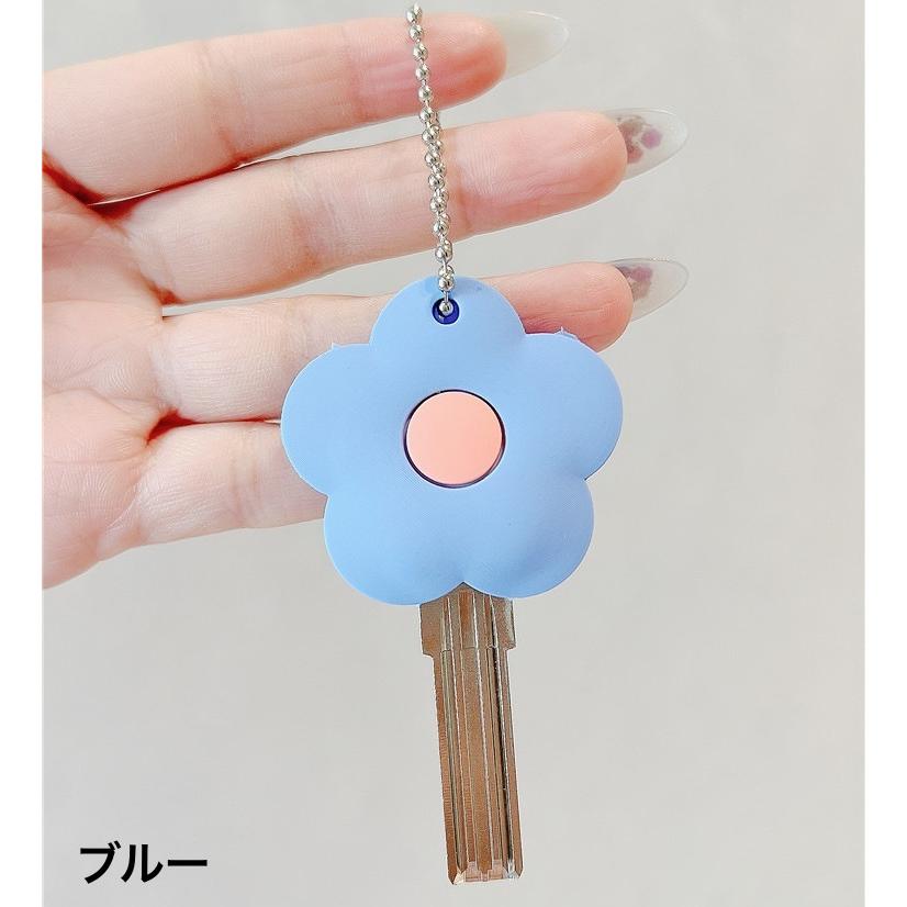 キーカバー キーホルダー キーキャップ 鍵カバー 柔らかい フラワー 花