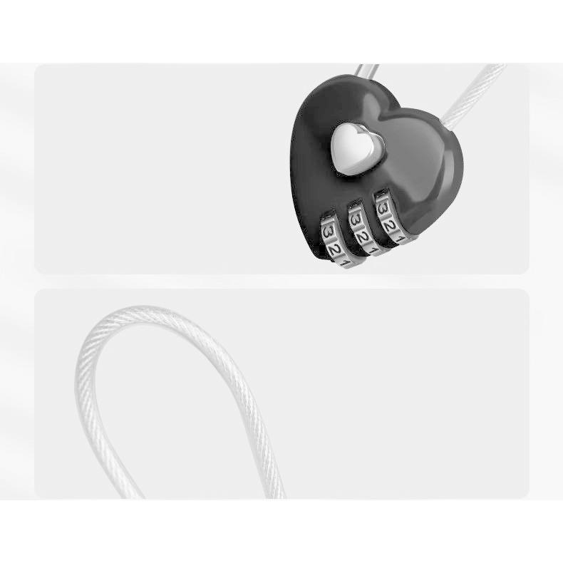 南京錠 ダイヤル式 3桁 ハート型 ワイヤーロック 鍵 カギ ナンバー可変