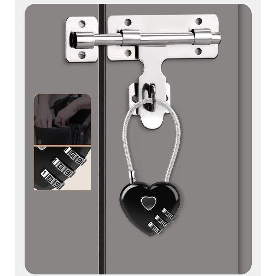 南京錠 ダイヤル式 3桁 ハート型 ワイヤーロック 鍵 カギ ナンバー可変