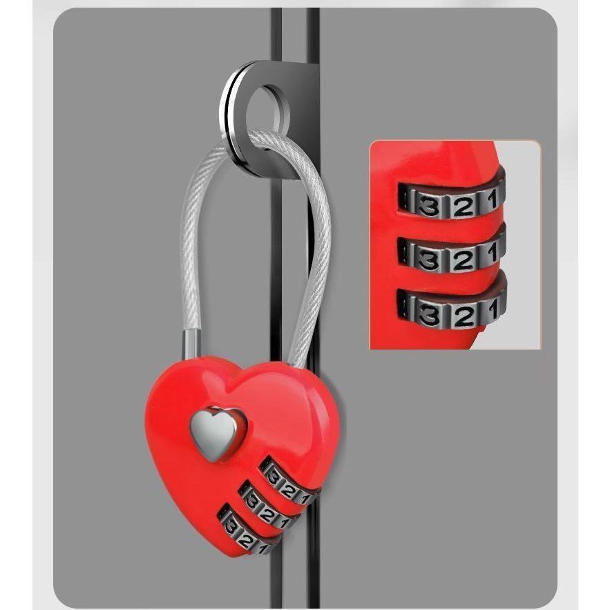 南京錠 ダイヤル式 3桁 ハート型 ワイヤーロック 鍵 カギ ナンバー可変