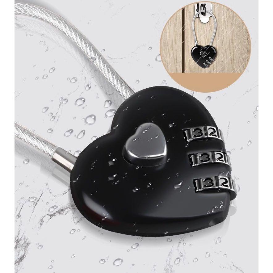 南京錠 ダイヤル式 3桁 ハート型 ワイヤーロック 鍵 カギ ナンバー可変