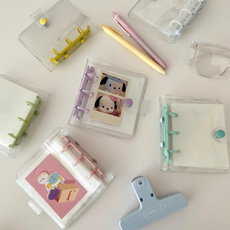 システム手帳 ミニバインダー トレカケース 3穴 透明 クリア ボタン