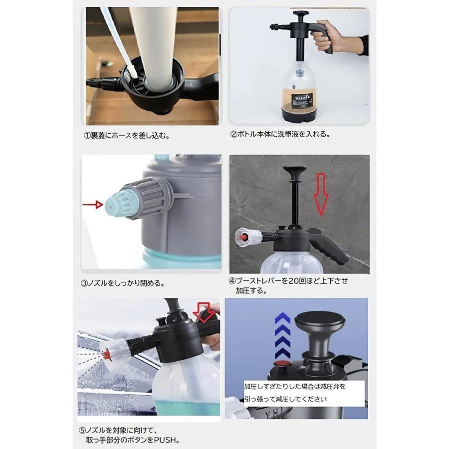 スプレーボトル 2L 高圧洗浄 水圧 空気圧 ポンプ 手動 ハンディ 洗車