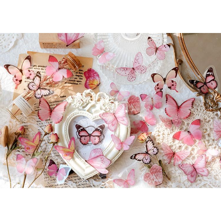 クリアステッカー シール 40枚セット 蝶 バタフライ 透け感 コラージュ