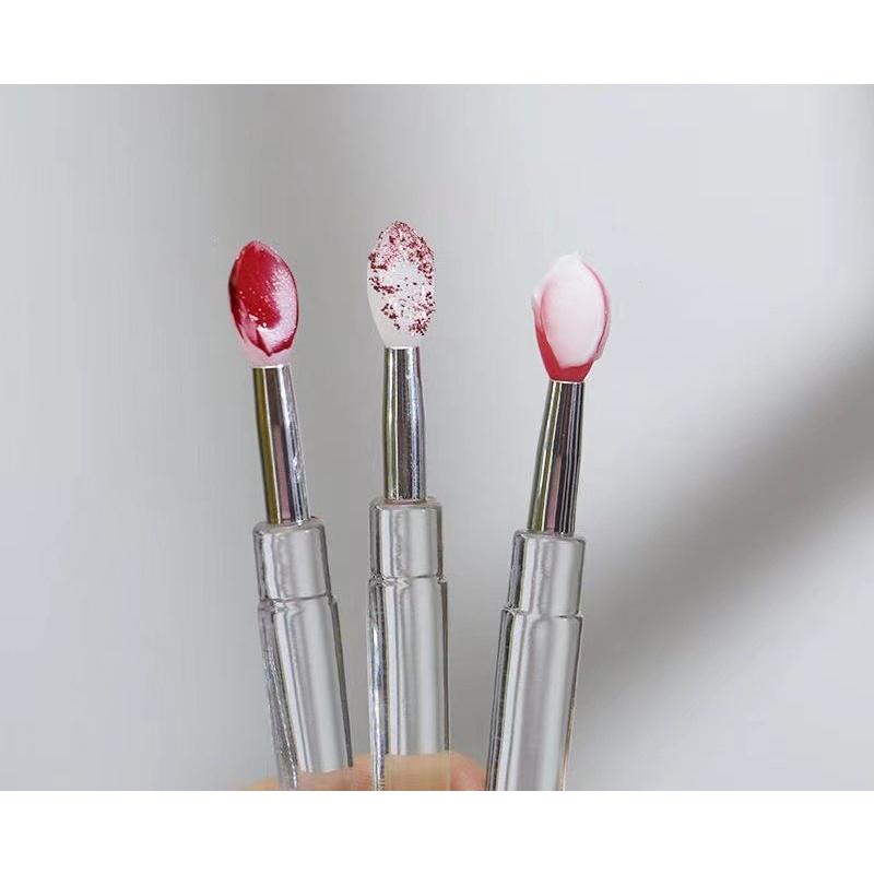 メイクブラシ リップブラシ 同色2本セット シリコン製 キャップ付き