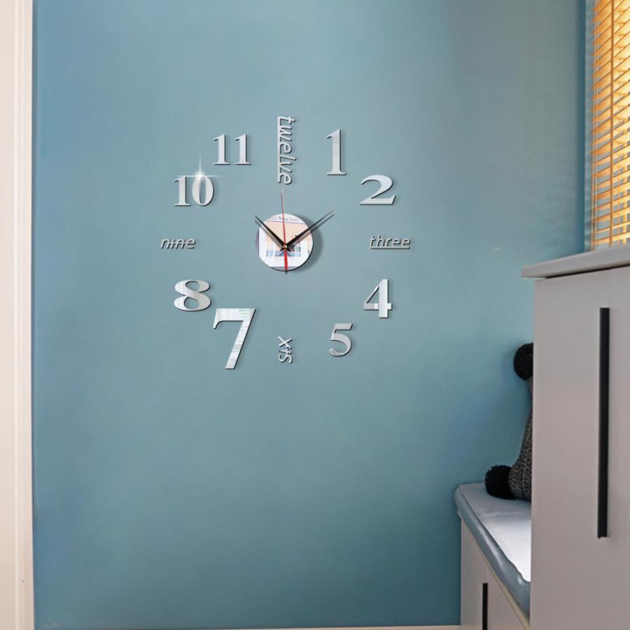 壁掛け時計 ウォールクロック 鏡面 壁 シール 貼れる 簡単 電池式 DIY