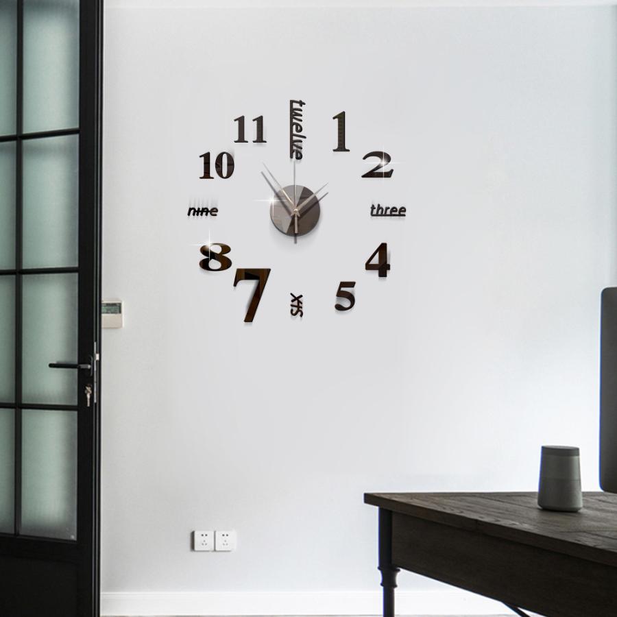 壁掛け時計 ウォールクロック 鏡面 壁 シール 貼れる 簡単 電池式 DIY