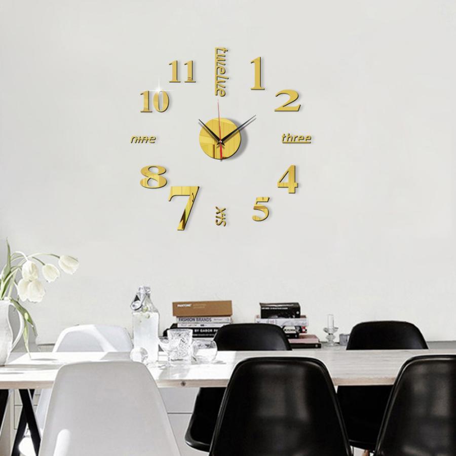 壁掛け時計 ウォールクロック 鏡面 壁 シール 貼れる 簡単 電池式 DIY