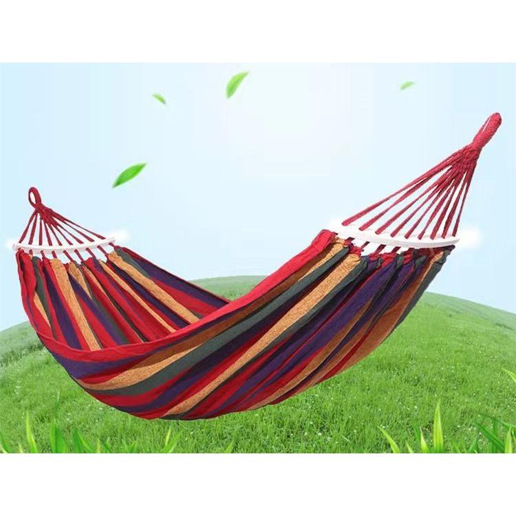 カラフルストライプハンモックセット ハンモック 二人用 カラビナフック 補強帯 セット 200×150cm ロープ